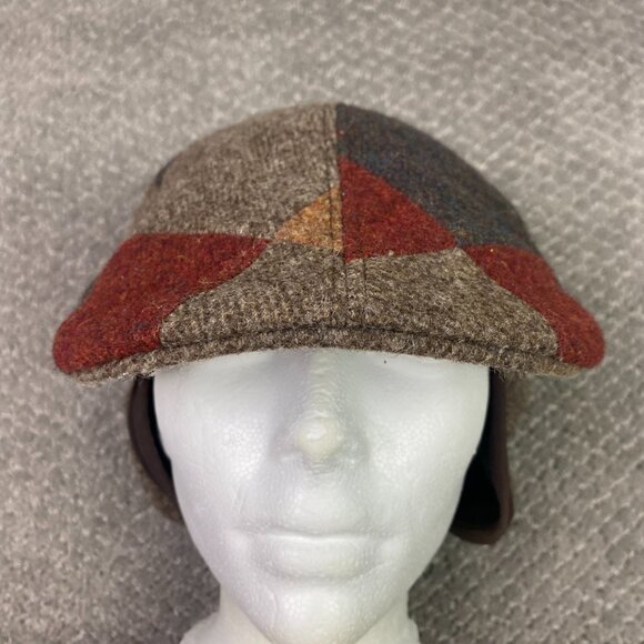 Magill Italy Patchwork Wool Tweed Flat Cap Newsboy Cabbie Hat Medium Ear Flaps - Picture 2 of 10